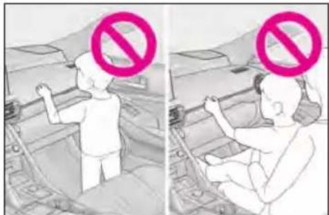 Illustration showing a child using a vehicle with a no-smoking symbol, alongside a child in a car with a no-smoking symbol.