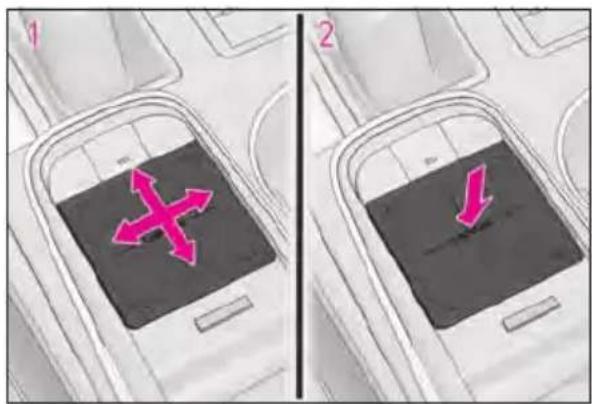 Diagram showing two directional arrows on a vehicle or road surface, labeled 1 and 2, with pink X and Y symbols indicating movement.