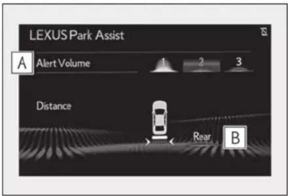 LEXUS Park Assist A Alert Volume 1 2 3 Distance Rear B