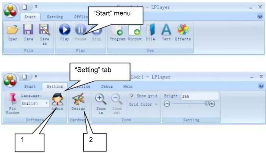 "Start" menu "Setting" tab 1 2