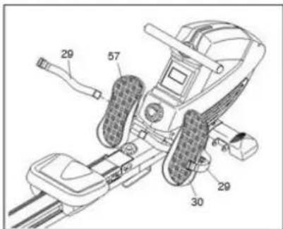 Technical diagram of a mobility device with numbered components labeled 29, 57, and 30.