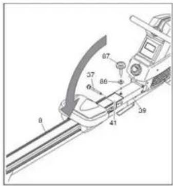 Technical diagram of a mechanical assembly with numbered components and angular markings