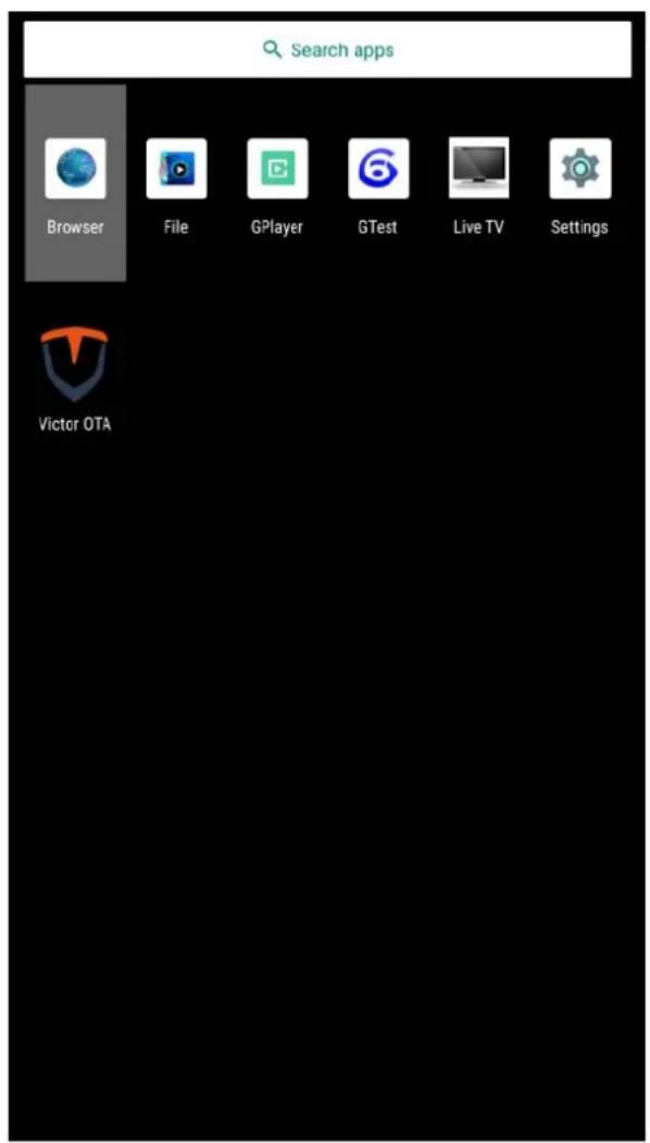 Search apps Browser File GPlayer GTest Live TV Settings Victor OTA