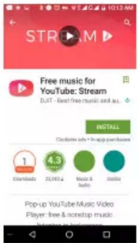 STREAM Free music for YouTube: Stream DUST - Best free music and au INSTALL Collateral ads - In-app purchases 1 MILION Downloads 23,063.4 Music & Audio Jostler Pop-up YouTube Music Video Player: free & nonstop music