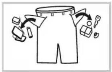 Diagram illustrating a garment pattern with labeled parts and directional arrows indicating movement or processing steps.
