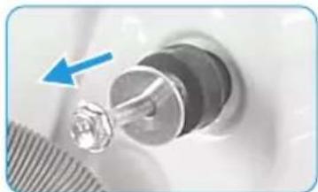 Close-up of a mechanical component with a blue arrow pointing to a metallic part (no visible text or symbols)