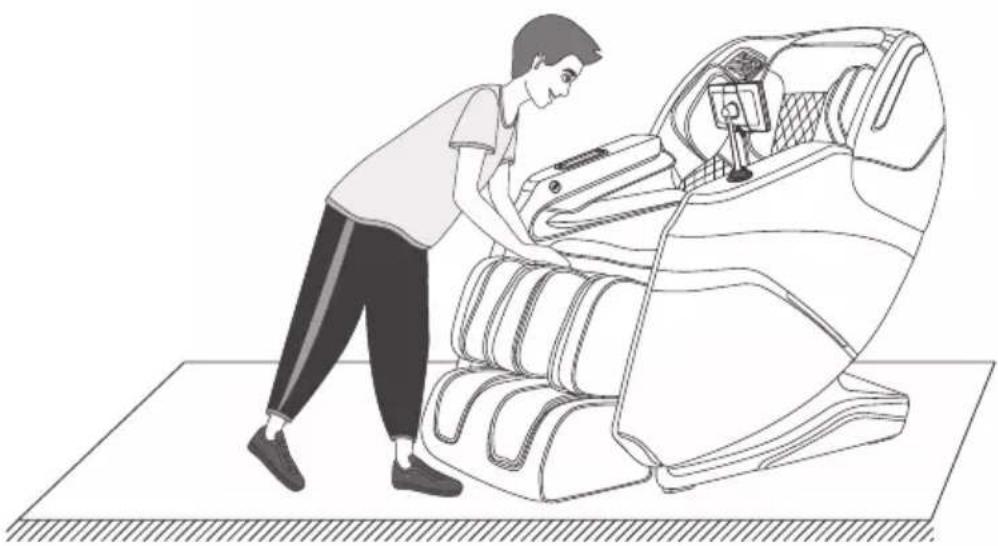 Illustration of a person adjusting a massage chair on a flat surface (no text or symbols)