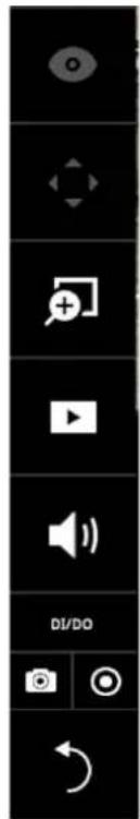 Vertical toolbar with camera, play button, speaker icon, and playback controls labeled 'DI/DO'