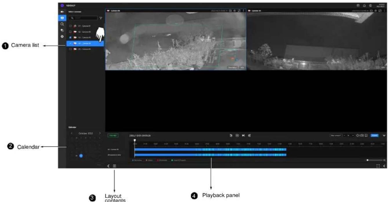 Camera list Calendar Layout contents Playback panel