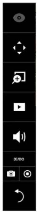Mobile phone control panel with icons for settings, playback, speaker, and refresh controls