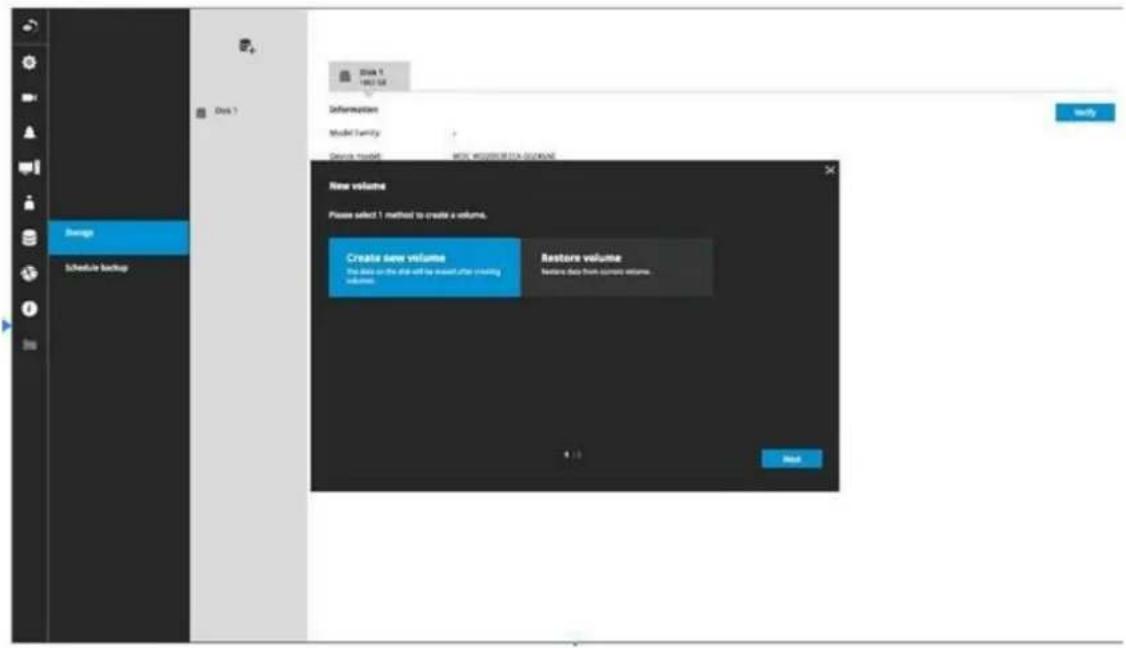 Disk 1 HRC SR Information Model Family Delete format: HTTP://2020/8.10.14-03/2020 New volumes Please select 1 method to create a volume. Create save volume the disk on the disk will be installed after creating volume. Restore volume Restore disk from current volume. Save