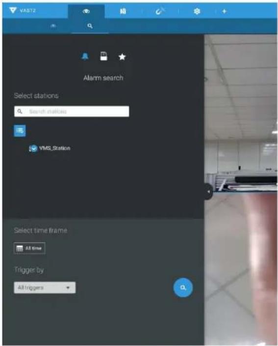 VAST2 Alarm search Select stations: Search stations VMS Station Select time frame All time Trigger by All triggers
