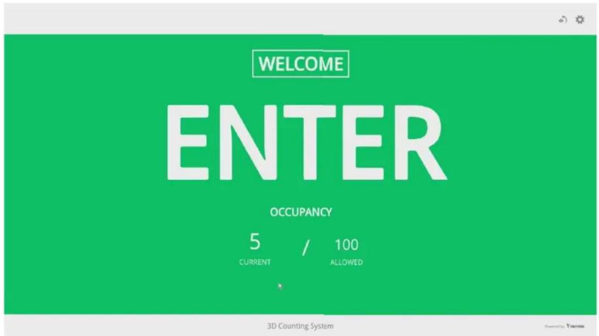 WELCOME ENTER OCCUPANCY 5 / 100 CURRENT ALLOWED 3D Counting System