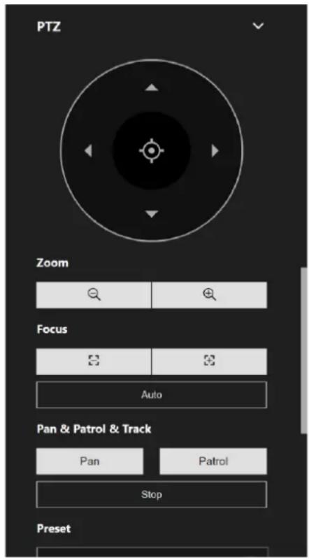 PTZ Zoom Focus Auto Pan & Patrol & Track Pan Patrol Stop Preset