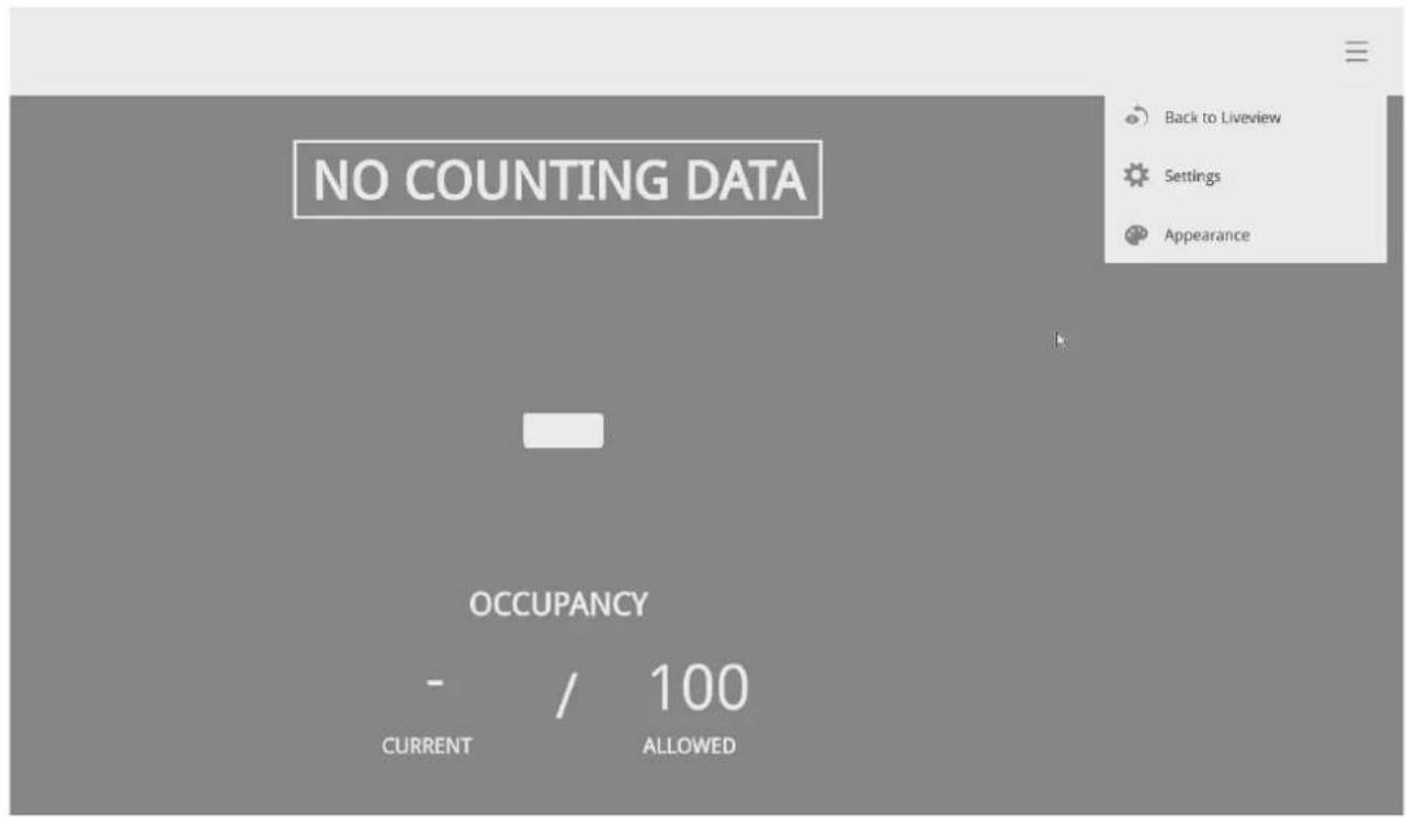 NO COUNTING DATA OCCUPANCY - / 100 CURRENT ALLOWED Back to Liveview Settings Appearance