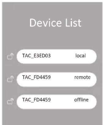 Device List TAC_E3ED03 local TAC_FD4459 remote TAC_FD4459 offline