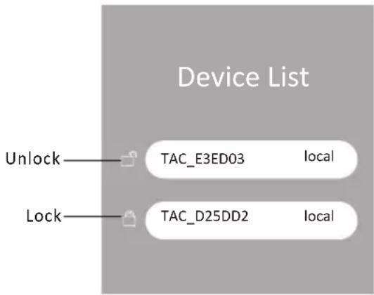 Device List Unlock——— TAC_E3ED03 local Lock——— TAC_D25DD2 local