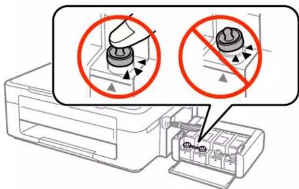 Diagram showing printer setup with two circular arrows indicating no printing or disassembly of a device, and a magnified view of the printer's internal components.