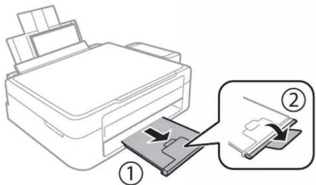 Diagram showing printer printing process with labeled steps ① and ②, illustrating a printing or printing process.