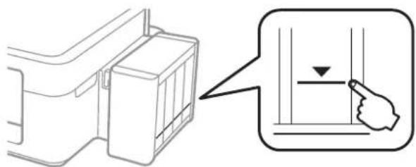 Diagram showing a hand pointing to a vertical axis with a downward arrow, alongside a schematic of a container or container device.