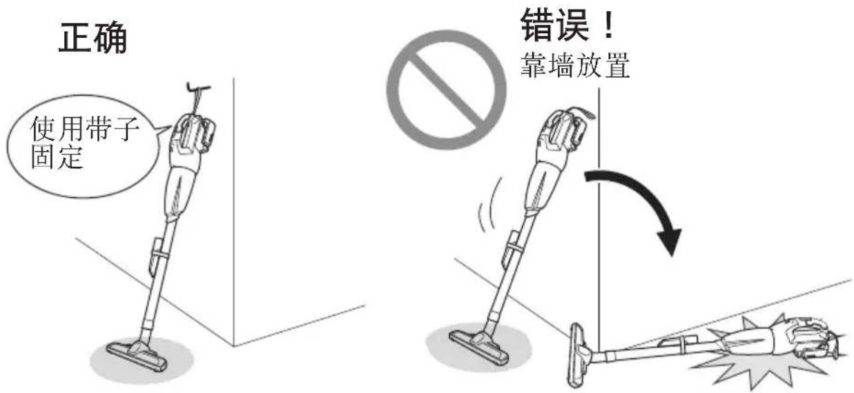 正确 使用带子 固定 错误！ 靠墙放置