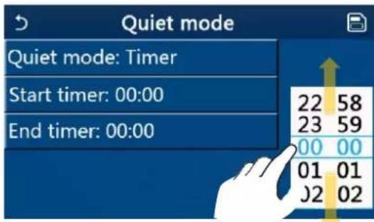Quiet mode Quiet mode: Timer Start timer: 00:00 End timer: 00:00 22 58 23 59 00 00 01 01 J2 02