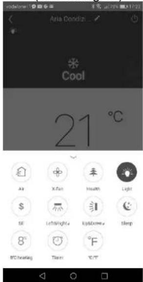 Aria Condizi Cool 21 °C Air X-Tun Health Light SE LeftBright UpDown Sleep 8° 8°C heating Therel 90°F