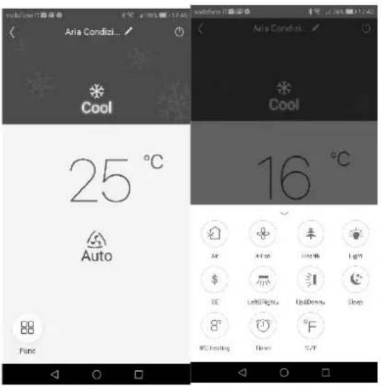 Aria Condizi... Cool 25 °C Auto 16 °C Fire Light Light $- Left Signal UpDowns Sleep 8° F PC heating Door S/F