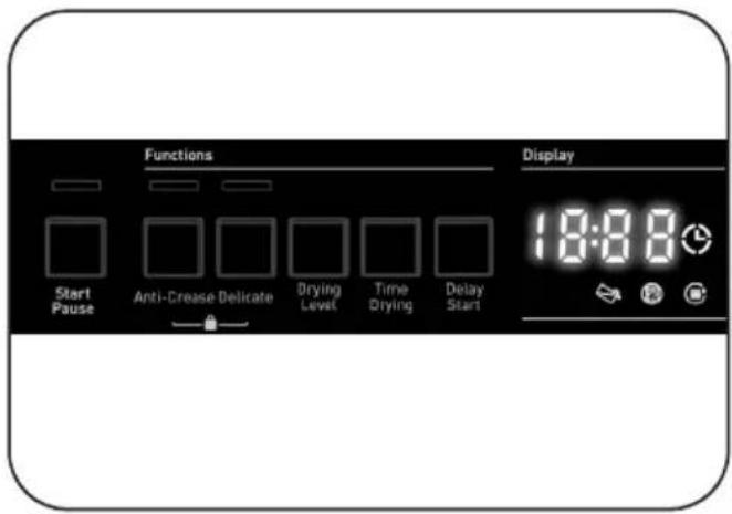 Functions Start Pause Anti-Crease Delicate Drying Level Time Drying Delay Start Display 18:00
