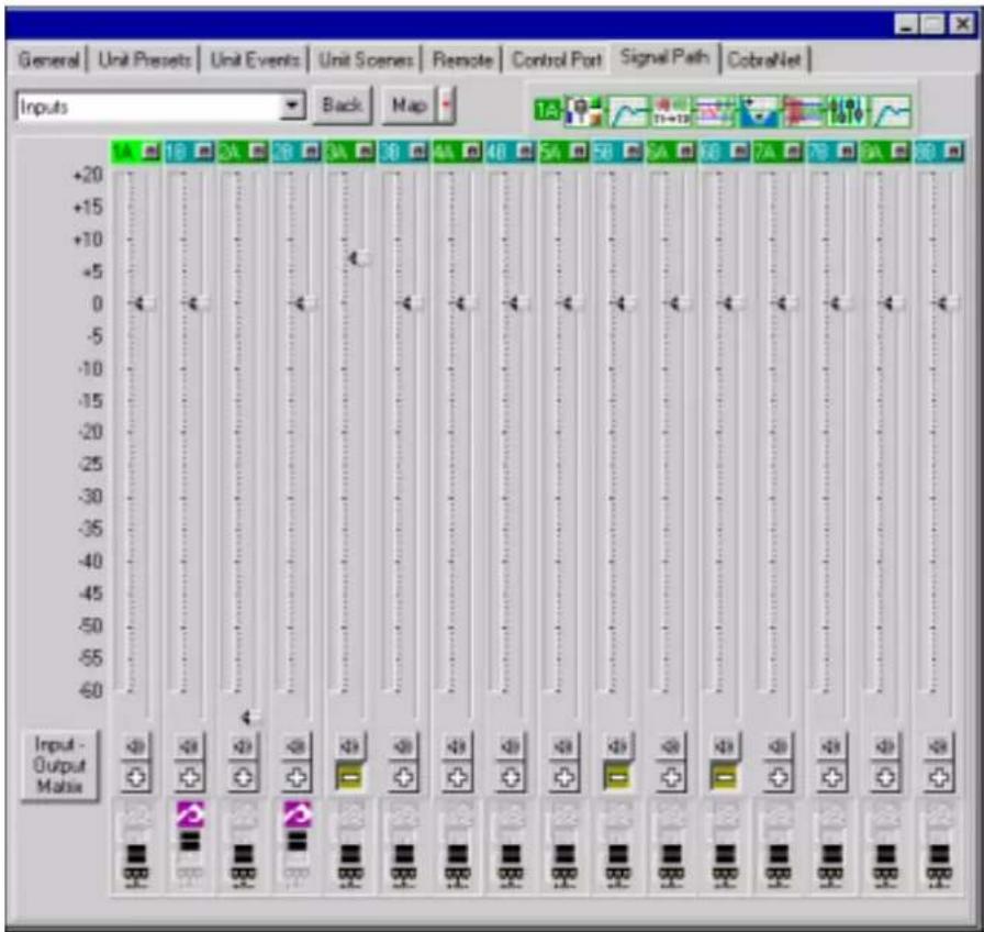 General | Unit Presets | Unit Events | Unit Scenes | Remote | Control Port | Signal Path | CobraNet | Inputs +20 +15 +10 +5 0 -5 -10 -15 -20 -25 -30 -35 -40 -45 -50 -55 -60 Input - Output Matrix