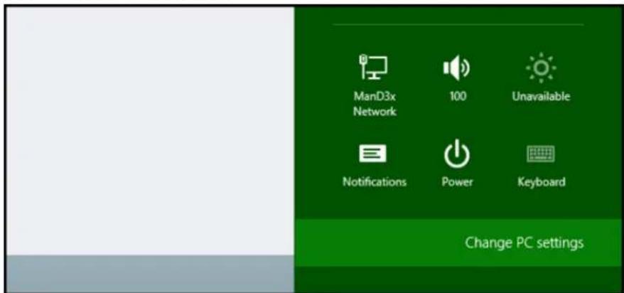 ManD3x Network 100 Unavailable Notifications Power Keyboard Change PC settings