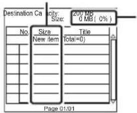 Destination Capacity Size: 200 MB 0 MB ( 0% ) No Size Title New item Total=0) Page 01/01