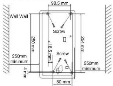 Wall Wall 250 mm 250mm minimum 4 mm 98.5 mm Screw 18.5 mm Screw 254 mm 250mm minimum 80 mm