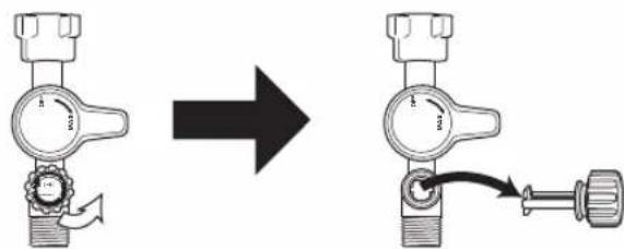Diagram showing a valve adjustment process with labeled parts and directional arrow