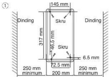 145 mm Dinding 317 mm Skru 46.5 mm Skru 6.5 mm 250 mm minimum 72.5 mm 200 mm 250 mm minimum