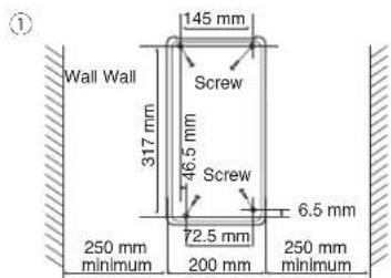 145 mm Screw Wall Wall 317 mm 46.5 mm Screw 6.5 mm 250 mm minimum 72.5 mm 200 mm 250 mm minimum