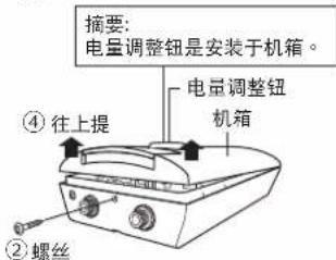 摘要: 电量调整钮是安装于机箱。 电量调整钮 机箱 ④往上提 ②螺丝