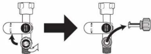 Diagram showing a valve mechanism before and after assembly, with labeled components and directional arrows indicating motion.