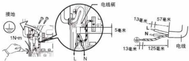 接地 1N·m 电线柄 5毫米 L N 13毫米 57毫米 N 13毫米 125毫米 电线