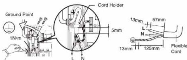 Ground Point 1N·m Cord Holder 5mm L N 13mm 57mm L N 13mm 125mm Flexible Cord