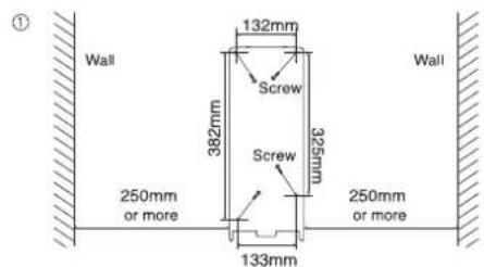 ① Wall 132mm Screw 382mm 325mm Screw 250mm or more 250mm or more 133mm Wall