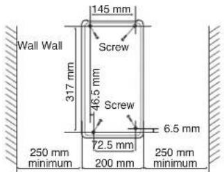 145 mm Wall Wall Screw 317 mm 46.5 mm Screw 250 mm minimum 72.5 mm 200 mm 6.5 mm 250 mm minimum