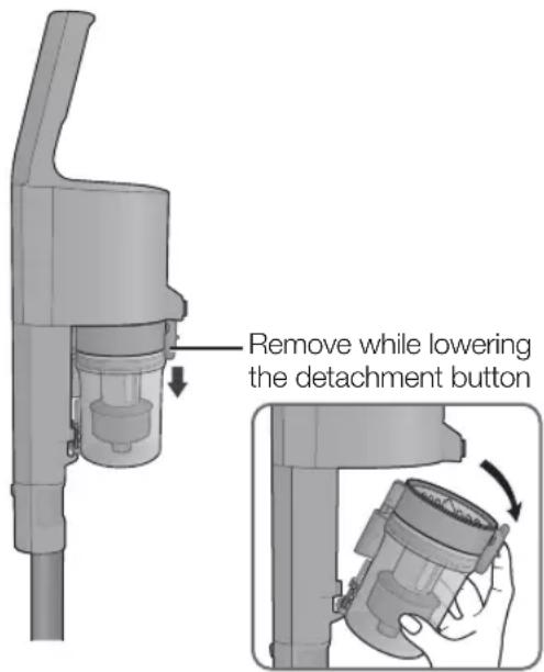 Remove while lowering the detachment button
