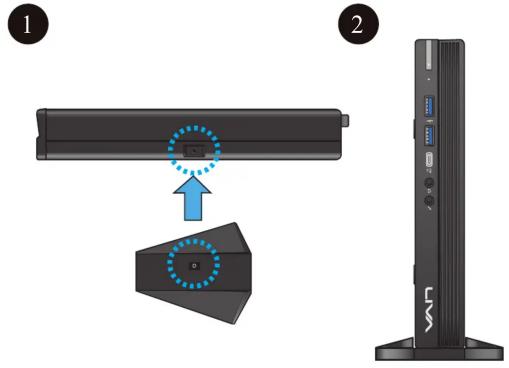 Diagram showing a device component with a blue dotted circle highlighting a highlighted area, labeled with parts 1 and 2.