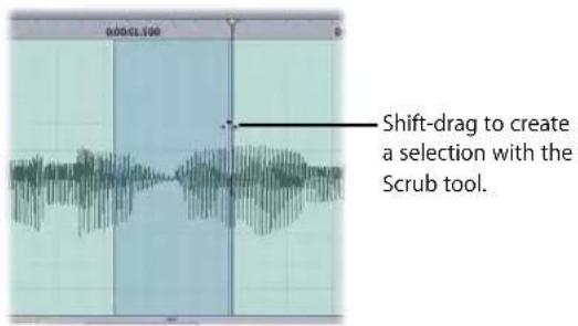 Shift-drag to create a selection with the Scrub tool.