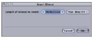 Insert Silence Length of silence to insert: 4 00:015322 Non-drop Entry Cancel ON