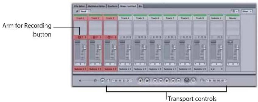Arm for Recording button Transport controls