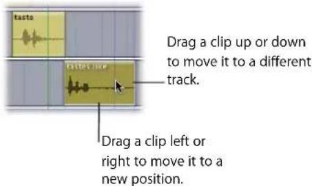 Drag a clip up or down to move it to a different track. Drag a clip left or right to move it to a new position.