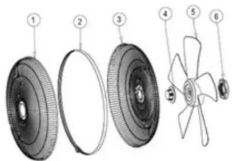 Technical diagram showing exploded view of a mechanical component with numbered parts for identification.