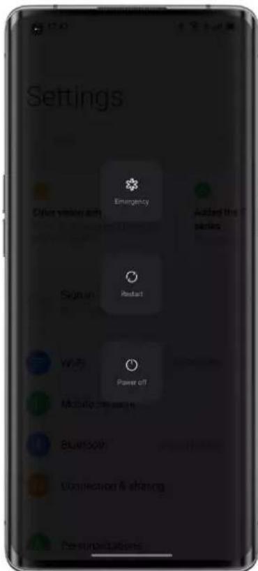 Settings Emergency Added the series Login Restart Power off Mobile app switch Bluetooth Connection & sharing Personalizations